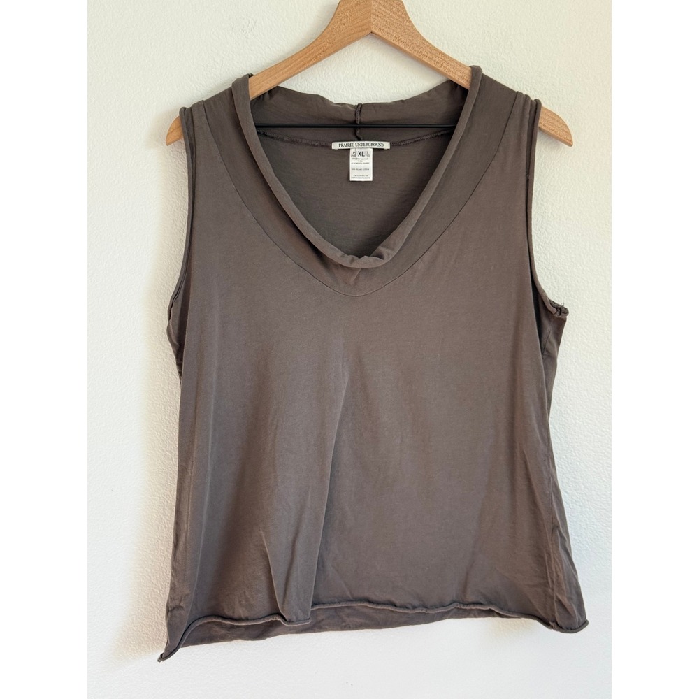 Prairie Underground Top XL Brown Boho Organic Cotton Cowl Neck Sleeveless Top